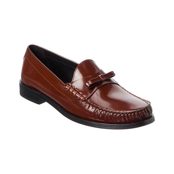 Stuart Weitzman Lottie Bow Leather Loafer Brown